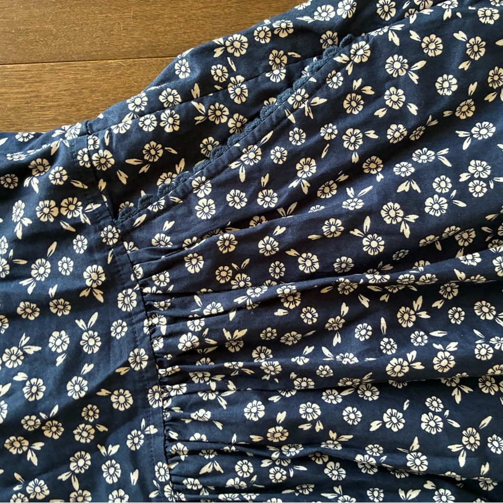 J. Crew Navy Midi Floral Dress Scallop Neckline - Picture 5 of 6